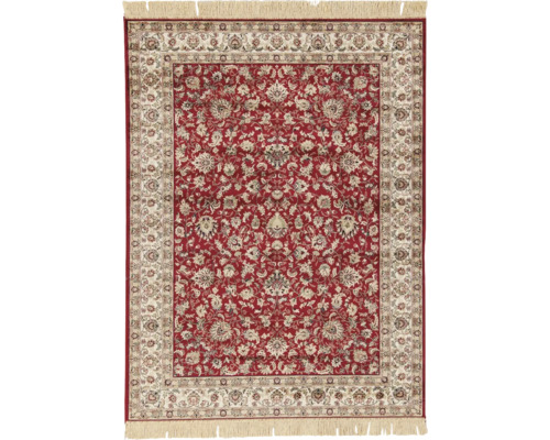 Rood tapijt met bloemmotief en franjes