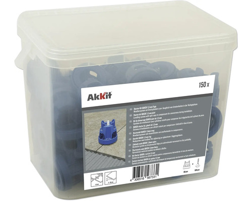 Akkit tegel leveling systeem starter set met 1,5 mm voeg in transparante doos