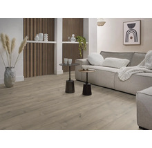 Woonkamer met lichte vloerbedekking, bank en decoratie