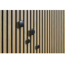 Houten paneel met zwarte, ronde haken