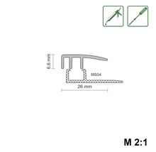 Technische tekening van een overgangsprofiel met afmetingen 6,6 mm hoogte en 26 mm breedte