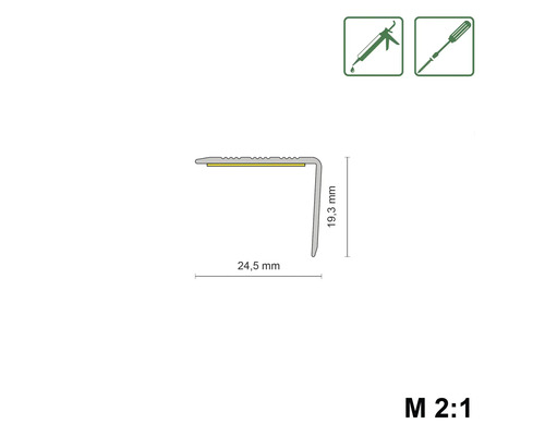 Profiel met afmetingen 24,5 mm en 19,3 mm