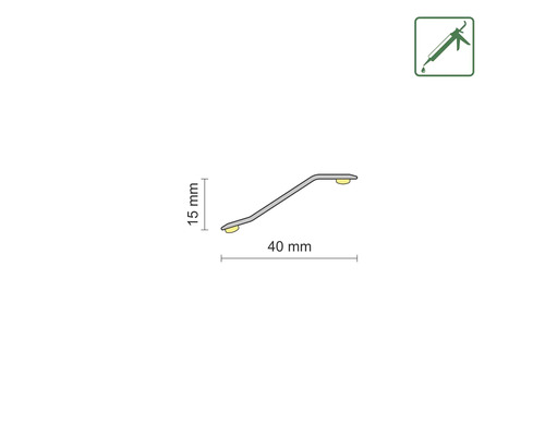 Profielstrip met afmetingen 15 mm hoog en 40 mm breed