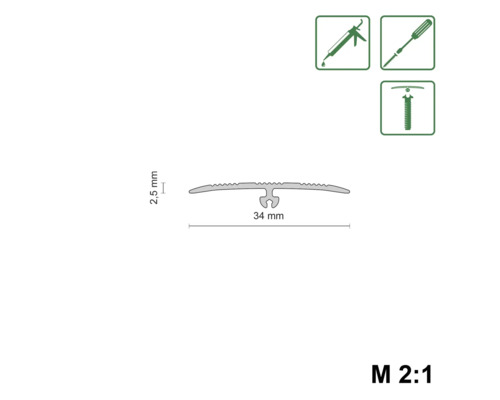 Profielstrip met afmetingen 34 mm breed en 2,5 mm hoog