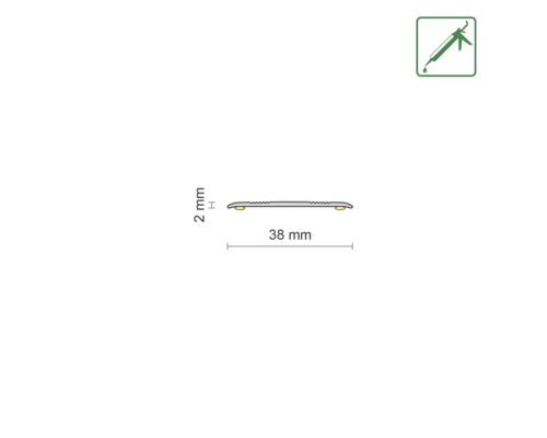 Profielstrip met afmetingen 2 mm hoogte en 38 mm breedte