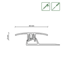 Profielstrip met afmetingen: 40 mm breed en 9 mm hoog