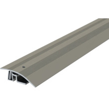 Aluminium overgangsprofiel met geribbeld oppervlak en bevestigingsgaten.