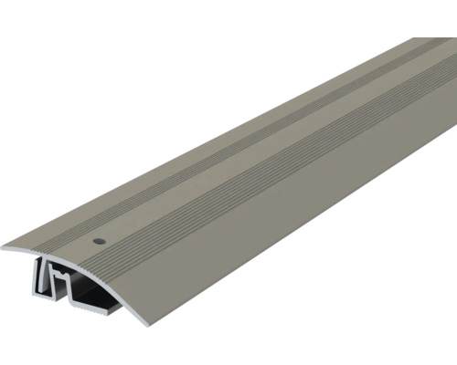 Aluminium overgangsprofiel met geribbeld oppervlak en bevestigingsgaten.