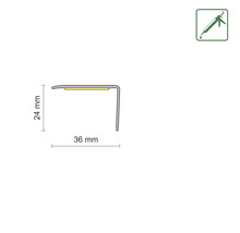 Profielschets met afmetingen 24 mm en 36 mm, plus symbool voor lijmmontage