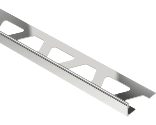 Metalen tegelprofiel met ronde afwerking en geperforeerde zijde voor tegelmontage.