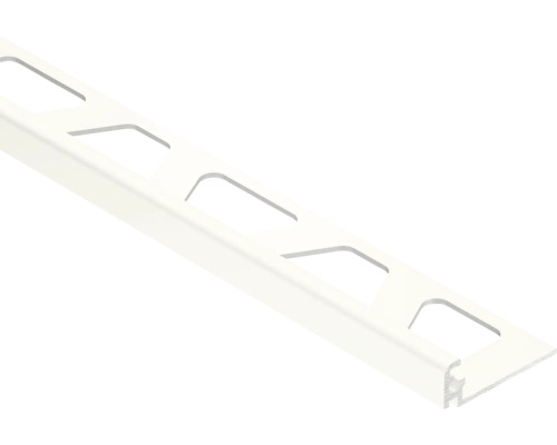 Tegelprofiel van aluminium in wit met trapeziumvormige uitsparingen.