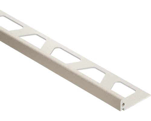 Vierkant tegelprofiel van gestructureerd aluminium met trapeziumvormige uitsparingen.