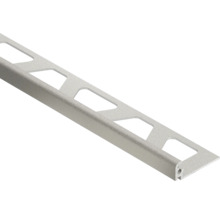 Tegelprofiel afsluitprofiel van aluminium met gestructureerd oppervlak en geperforeerde bevestigingsvleugel.