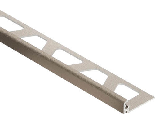 Aluminium tegelprofiel met textuuroppervlak en geperforeerde bevestigingsflens.