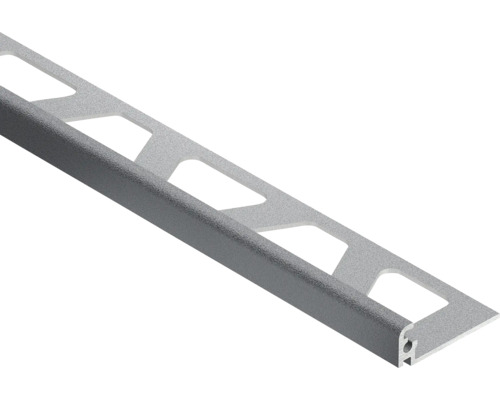 Tegelprofiel L-profiel van aluminium in grijs met fijne structuur en geperforeerde zijde.