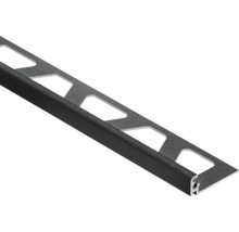 Zwart tegelprofiel hoekprofiel van aluminium met gestructureerd oppervlak en geperforeerde zijde.