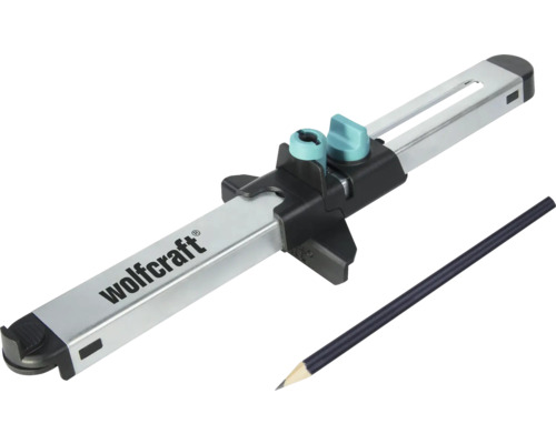 Wolfcraft kruishout met verstelbare slede en potlood voor het markeren van parallelle lijnen.