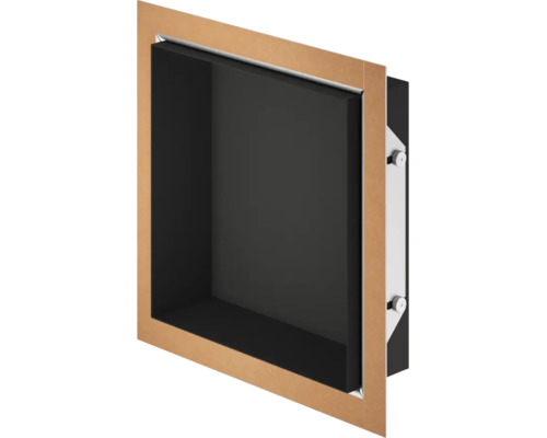 Inbouw wandnis voor de badkamer in het zwart met afdichtingsmanchet en montageflens.
