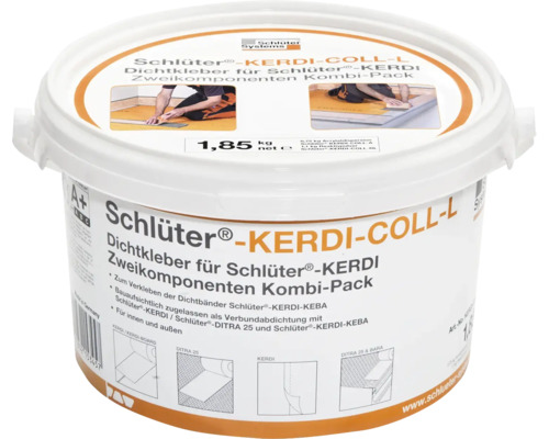Emissiearme tweecomponenten afdichtingslijm Schlüter-KERDI-COLL-L in emmer van 1,85 kilogram voor binnen en buiten.