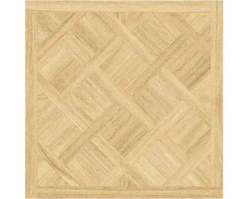 Vloerbedekking met houtlook en Versailles-parketpatroon.