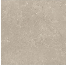 Beige keramische tegel met natuursteenlook en gestructureerd oppervlak.
