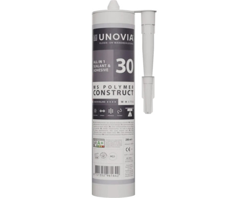 Unovia MS Polymer Construct 30 alles-in-één kit en lijm, wit, 290 milliliter, voor binnen- en buitengebruik.
