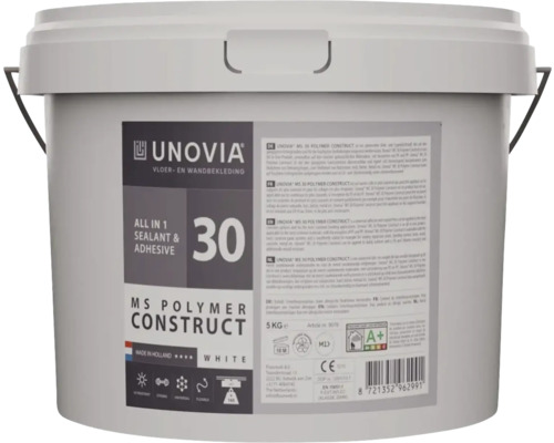 Unovia MS Polymer Construct 30 afdichtingskit en lijm voor vloer en wand, 5 kilogram, wit.