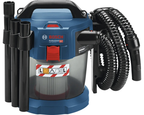 Bosch Professional GAS 18 Volt-10 L accu nat- en droogzuiger met zuigbuizen en flexibele slang.