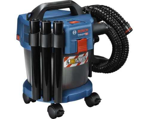Bosch Professional accu nat- en droogzuiger GAS 18V-10 L met zuigbuizen, slang en wielen.