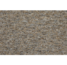 Vloerbedekking met gemêleerde lussenstructuur in beige en bruin.