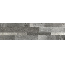 Wandstrips in natuursteenlook met gestructureerd oppervlak in verschillende grijstinten.