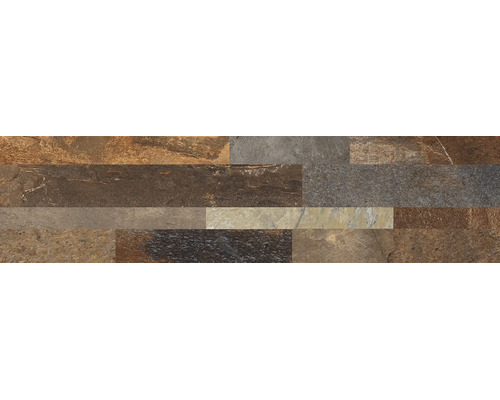 Wandstrip in natuursteenlook met een gestructureerd oppervlak van verschillende rechthoekige stroken.