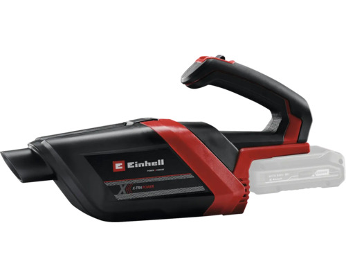 Einhell accu-handstofzuiger in rood en zwart voor droog reinigen, Power X-Change systeem.