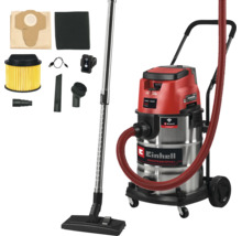 Einhell Professional accu nat en droogzuiger met accessoires zoals filter en zuigbuis.