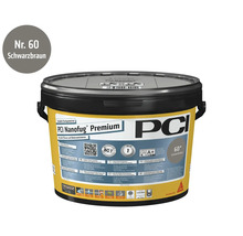 PCI Nanofug Premium flexibele voegmortel nummer 60 zwartbruin in emmer voor tegels en natuursteen.