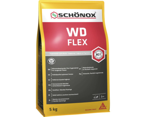 Schönox WD FLEX waterafstotende flexibele voegmortel voor zuigende tegels in 5 kilogram zak