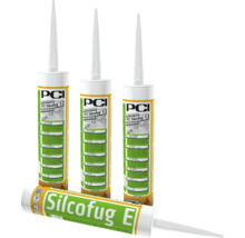 Drie staande en één liggende koker PCI Silcofug E elastische kit voor binnen en buiten.