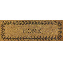 Kokosvezel deurmat met de tekst HOME en een bladerdesign