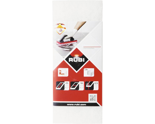 Rubi logo op een verpakking voor sponzen voor het reinigen van tegeloppervlakken