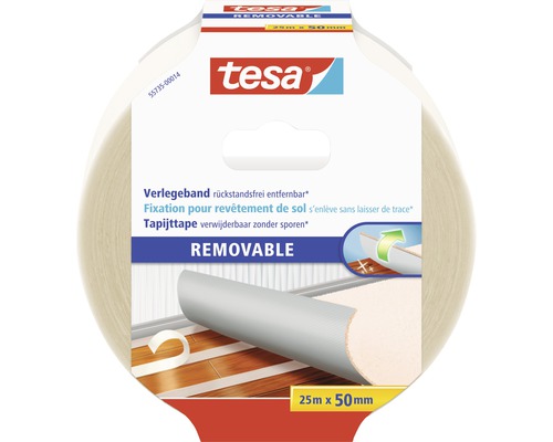 Tesa tapijttape, verwijderbaar zonder sporen, 25 meter maal 50 millimeter
