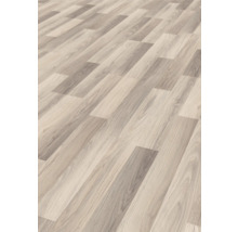 Gelegde vloerbedekking met houtlook.