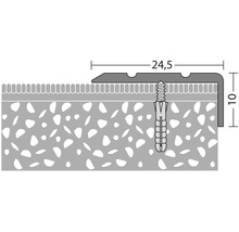 Schets van een eindprofiel met schroef en plug, afmetingen 24,5 x 10 mm