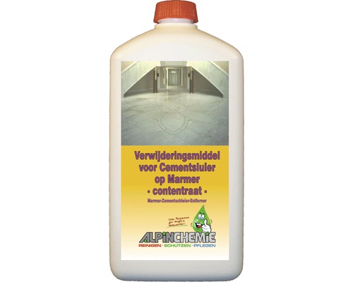 Fles met verwijderaar voor cementsluier op marmer