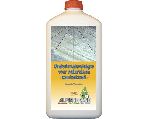 Natuursteenreiniger in een witte plastic fles met rode dop