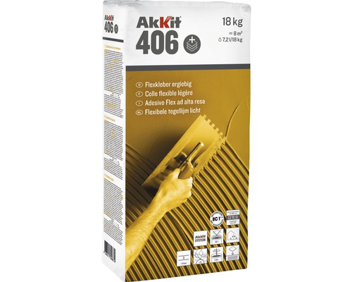 Akkit 406 flexibele tegellijm in een verpakking van 18 kilogram