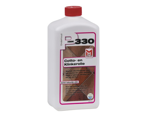 HMK P330 cotto- en klinkerolie in een witte plastic fles met rode dop