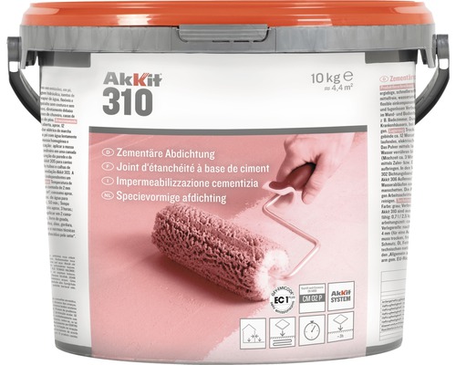 Akkit 310 cementafdichting in emmer van 10 kilogram met verfroller