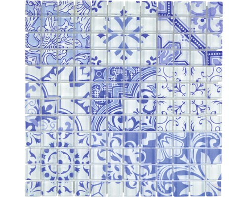 Mozaïekmat met blauw-witte patronen