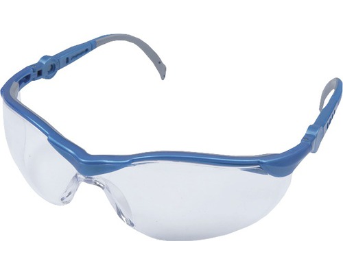 Veiligheidsbril met heldere glazen en blauw montuur