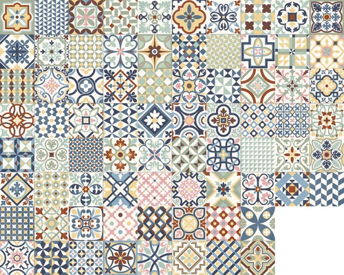 Patroon van tegels met geometrische en florale motieven